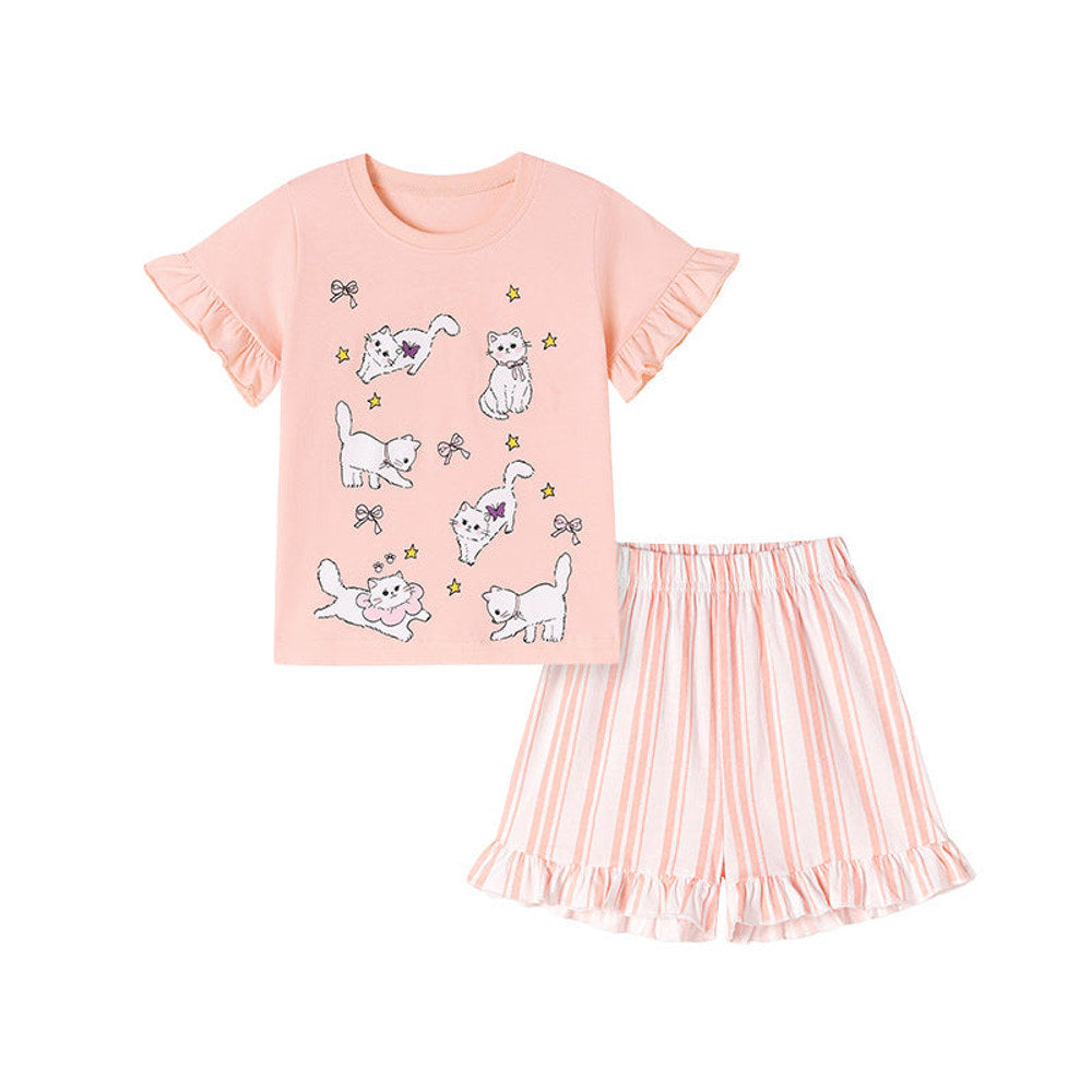 MyKids-USA® Baby Kids Girls Short Sleeves Animals Pattern T-shirt and Striped Shorts Clothing Set-4