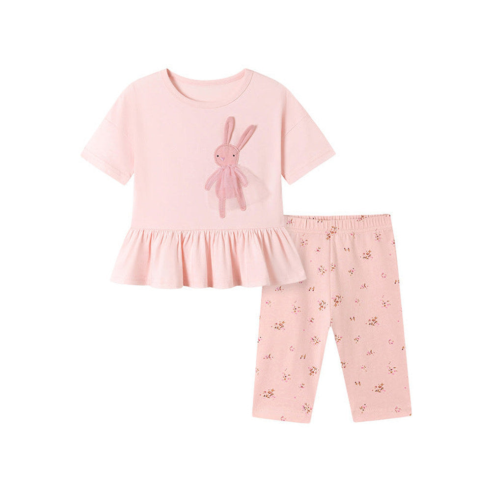 MyKids-USA® Baby Kids Girls Short Sleeves Rabbits Pattern T-shirt and Floral Pants Clothing Set-4