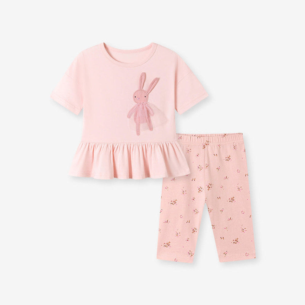 MyKids-USA® Baby Kids Girls Short Sleeves Rabbits Pattern T-shirt and Floral Pants Clothing Set-0