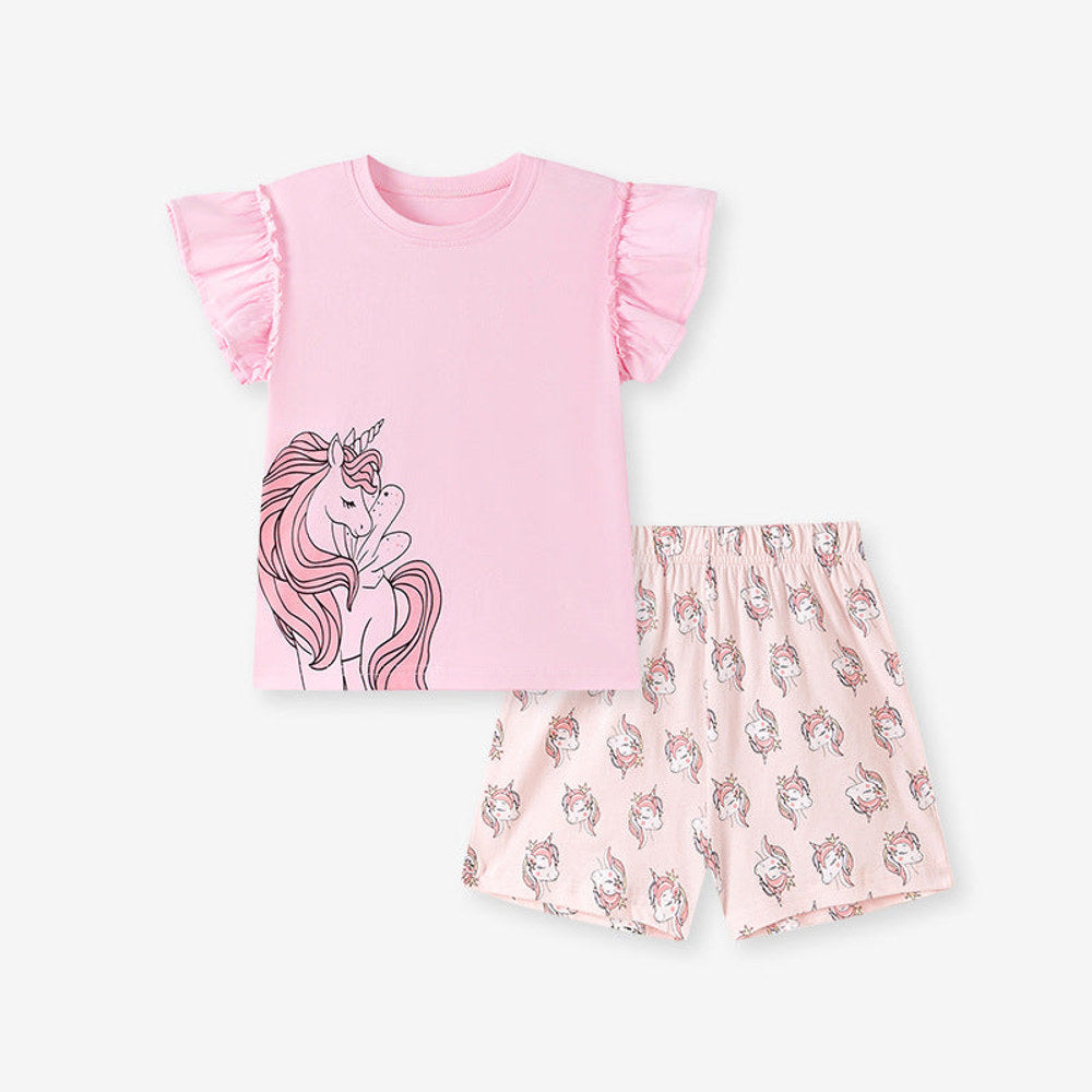 MyKids-USA® Baby Kids Girls Short Sleeves Cartoon Pattern T-shirt and Shorts Clothing Set-0