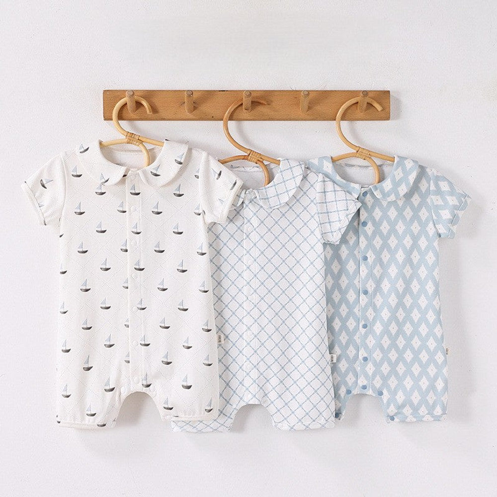 MyKids-USA® Baby Unisex Short Sleeves Geometric Pattern Single Breasted Rompers-0