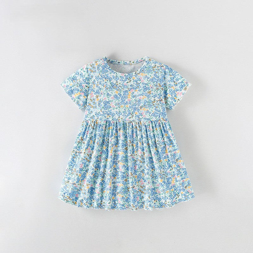MyKids-USA® Baby Kids Girls Short Sleeves Floral Pattern Dress-0
