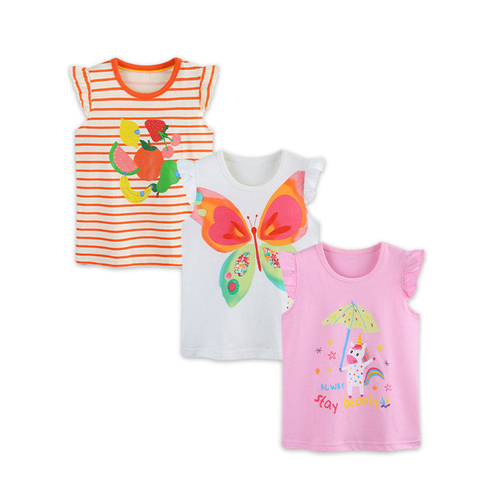 MyKids-USA® Baby Kids Fruits and Animals Cartoon Pattern T-shirt Clothing Set for Girls-0